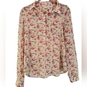 LOFT by ANN TAYLOR Floral Print Long Sleeve Button Down Sheer Blouse Size Medium